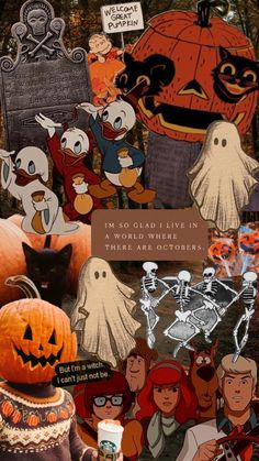 halloween collage with pumpkins and cartoon characters