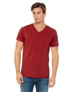 Unisex Jersey Short-Sleeve V-Neck T-Shirt - CANVAS RED - XS | Bella + Canvas Jersey Short-Sleeve V-Neck T-Shirt in Red Size XS | Cotton/Polyester Blend BC3655, BCCVC, 3655, CVC, 3655C, B, BC Blank T Shirts, Wholesale Shirts, Heather Black, Unisex Shorts, V Neck Tee, Jersey Shorts, Men Short Sleeve, Cotton Shirt, Bella Canvas