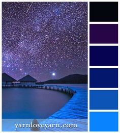 the night sky is filled with stars and blue hues, as well as an image of