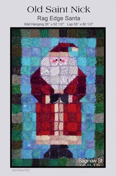 an old saint nick quilt pattern with the image of santa holding a bag on it