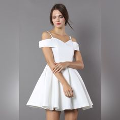 - Sweetheart Bust, Cold Shoulder - From Textured Mid-Weight Cotton-Blend Fabric - Lined - Back Zip Closure - 65% Cotton, 35% Rayon - Dry Clean Size(Inch) Length Bust Waist S 33 34.5 27.5 * S Fits For Us 4, Uk 8, Eu36 White Fit And Flare Dress With Sweetheart Neckline, White Sweetheart Neckline Fit And Flare Dress, Spring Mini Dress With Heart-shaped Neckline For Prom, Spring Prom Mini Dress With Heart-shaped Neckline, White Fitted Dress With Heart-shaped Neckline, Summer Wedding Mini Dress With Heart-shaped Neckline, White Mini Dress With Heart-shaped Neckline For Summer, Chic White Mini Dress With Heart-shaped Neckline, White Party Dress With Heart-shaped Neckline