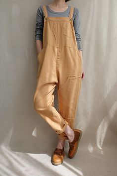 Women Leisure Cotton Dungarees Linen Overalls Summer Cotton | Etsy Stretch Cotton Overalls, Stretch Cotton Jumpsuits And Rompers With Pockets, Stretch Cotton Jumpsuits With Pockets, Casual Yellow Overalls With Pockets, Long Pants Jumpsuits And Rompers With Pockets, Relaxed Fit Cotton Jumpsuits And Rompers Full Length, Cotton Jumpsuits And Rompers In Relaxed Fit, Beige Overall Bottoms With Pockets, Cargo Overalls