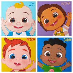 four different children's faces with the names of each child in front of them