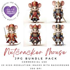 the nutcracker mouse png bundle is shown in four different poses, including an image