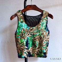 Lasaky - Color-Blocking Shimmering Vest Camisole as a Stylish Base Layer Top Stylish Midi Skirt, Sequin Vest, Boho Tank Top, Vest Crop Top, Sequin Tank, Sequin Tank Tops, Crop Top Shirts, Tank Top Camisole, Color Contrast