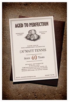 an aged to perfection wedding card with the words, aged to perfection written on it