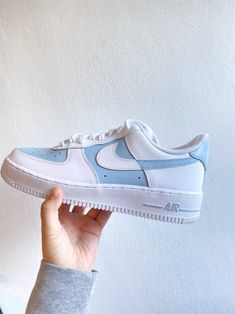 ♥ Hand painted custom Nike footwear ★ Turnaround time: 1-3 weeks ✈︎ Free shipping within the US Custom Painted Shoes, Nike Shoes Air Force, Nike Shoes Girls, Preppy Shoes, All Nike Shoes, Custom Air Force 1, Custom Nike, Cute Nike Shoes, Baby Blue Colour