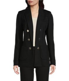 Anne Klein Faux Open Front Double Breasted Peak Lapel Collection Coordinating Compression Blazer | Dillard's Professional Fall Blazer With Button Closure, Professional Blazer With Button Closure For Fall, Professional Blazer With Pockets For Career, Professional Career Blazer With Pockets, Professional Double-breasted Workwear Outerwear, Double-breasted Blazer Dress With Pockets For Office, Business Casual Long Sleeve Blazer Dress With Pockets, Professional Double-breasted Fall Blazer, Notched Double Button Blazer Dress For Work