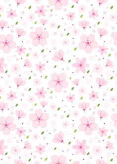 pink flowers on white background with green leaves and dots in the bottom right hand corner