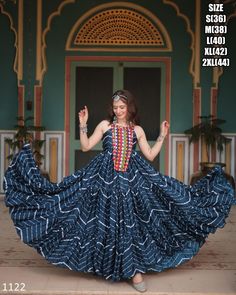 Beautiful Leheriya Print Work With Kutchi Patch Work In Chinon Fabric With Sleeveless Readymade Stitch Gowns, Navratri Gown Collection 2024 Fabric - Chinon Fabric (Sleeveless) Lining (Inner) - Cotton (Full Up to Bottom) . Type - Readymade Size - S(36), M(38), L(40), XL(42), XXL(44) Work - Leheriya Print Work With Kutchi PatchWork Length - 56 Inch Flair - 12 Meter Weight - 1 Kg Occasion - Navratri Festival For More Latest Trending Women's Outfits Just Click On The Below Link, Https://www.etsy.com/in-en/shop/ethnicrang . Disclaimer: Actual Color May Slightly Vary From The Image Shown. . Please Click The 𝗙𝗮𝘃𝗼𝗿𝗶𝘁𝗲 𝗦𝗵𝗼𝗽 Box In The Top Left-hand Corner And Share. Your Likes And Shares Are Much Appreciated. . Do You Want To Buy It Later? Click On The Heart ❤️ To Your Right That Says, Navratri Gown, Purple Anarkali, Indowestern Gowns, Layered Gown, Indian Anarkali, Gown Party Wear, Diva Style, Simple Gowns, Robes Vintage