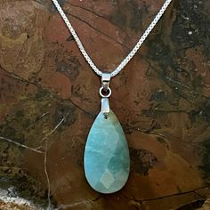 New Beautiful Amazonite Teardrop Pendant On 925 Silver Chain Necklace. Necklace Is 18 Inches Long. Pendant Is 1 Inch Long And 1/2 Inch Wide. Amazonite Necklace, Teardrop Necklace, Accessories Jewelry Necklace, Women Accessories Jewelry, Silver Chain Necklace, Long Necklace, Womens Jewelry Necklace, Women's Accessories, Silver Chain