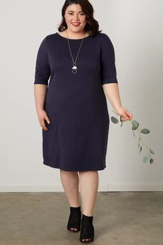 Womens Fair Trade Organic Boat Neck Dress - Fair Indigo Classic Relaxed Fit Knee-length Dress, Elegant Crew Neck Dress For Daywear, Elegant Crew Neck Daywear Dress, Indigo Cotton Dress With Buttons, Indigo Cotton Tunic Dress, Indigo Knee-length Cotton Midi Dress, Indigo Cotton V-neck Dress, Indigo V-neck Denim Dress, Sewing Factory