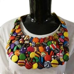 Necklace Unique Multicolor Summer Necklaces, Bold Multicolor Adjustable Necklace, Bold Multicolor Summer Jewelry, Adjustable Multicolor Bib Necklace, Casual Multicolor Necklaces For Party, Summer Multicolor Beaded Necklaces, Bold Multicolor Beaded Necklaces, Unique Multicolor Fashion Necklaces, Handmade Yellow Bib Necklace