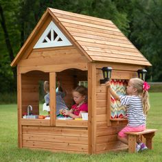 Wooden Swing Sets, Playhouses, Playsets | Backyard Discovery Cedar Playhouse, Backyard Playset, Outdoor Play Space, Backyard Playhouse, Build A Playhouse, Cubby House, Playhouse Outdoor, Wooden Playhouse, Flower Pot Holder