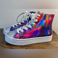 Nwt Metallic Multi Color Sizes Available- Little Girls 2, Big Girls 4,5,6,7 Bin10 Trendy Purple Sneakers With Round Toe, Casual Iridescent Sneakers With Round Toe, Purple High-top Sneakers For School, Painted Shoes Diy, Nike Shoes Air Force, Shoes Diy, Shoes Steve Madden, Cute Nike Shoes, Shoes Air