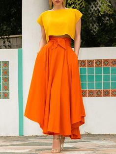 Belted Midi Skirt, Fest Outfits, Orange Fits, Maxi Rok, בר מצווה, Tie Skirt, Elegant Maxi Dress, Pleated Maxi Skirt, Skirt Maxi