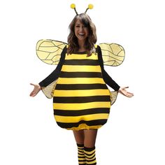 a woman dressed in a bee costume