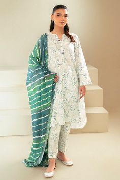 Cross Stitch Laurel Mint Daily Lawn 2024 Spring Cotton Lawn Suit With Long Sleeves, Spring Lawn Suit With Printed Motifs, White Printed Cotton Lawn Suit, Casual White Lawn Suit With Floral Print, Patterned Long Sleeve Lawn Suit For Spring, Spring Unstitched Cotton Lawn Suit, Spring Cotton Lawn Suit Unstitched, White Cotton Lawn Suit With Digital Print, Unstitched Cotton Lawn Suit For Spring