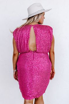 - You will be a stylish sweetie in this sequin dress! - Fully lined, lightweight sequin material - A deep-v cut neckline with back button closure - A v-cut peekaboo back - Short sleeves with built in shoulder padding - Back zip closure - Gather detailed bust - An elastic waistline - A figure hugging silhouette that ends in a straight mid-thigh length hemline Measurements 1XL : Bust 40", Hip 42", Length 38", Waist 36-40". 2XL : Bust 42", Hip 44", Length 38", Waist 38-42". 3XL : Bust 44", Hip 46", Sequin Material, Hugging Silhouette, Music City, V Cut, V Cuts, Hip Length, Sequin Dress, Built In, Short Sleeves