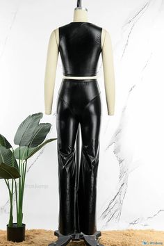 OrcaJump - Elegant Black Casual Two-Piece Set with Solid Patchwork Design, O Neckline, and Sleeveless Style Sleeveless Black Sets For Spring, Black Stretch Sleeveless Set, Sleeveless Suit, Black Two Piece, Patchwork Designs, Black Sleeveless, Two Piece Outfit, Black Casual, Two Piece Sets