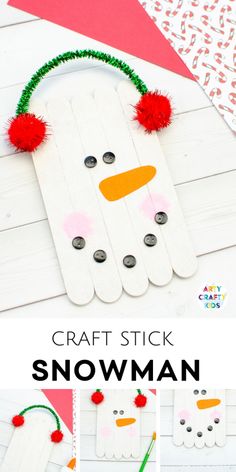 the craft stick snowman is made from popsicle sticks