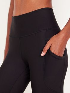 new waistband has more hold, less pinching new pocket shape to fit your phone go-dry wicks moisture sits at belly button fitted hip and thigh 7/8 leg hits just above ankle 25" regular inseam 23" petite inseam 28" tall inseam models are approx.  5'9" and wear sizes s (4), l (12) and xl (18)machine wash according to the care instruction label Athleisure Solid Yoga Pants With Hip Pockets, Black Activewear With Pockets And Comfort Stretch, Black Leggings With Pockets And Comfort Stretch, Comfort Stretch Athleisure Activewear With Hip Pockets, Athleisure Activewear With Comfort Stretch And Hip Pockets, Functional Leggings With Comfort Waistband For Pilates, Functional Comfort Stretch Yoga Pants With Contoured Waistband, Yoga Pants With Contoured Waistband For Workout, Athleisure Yoga Pants With Hip Pockets