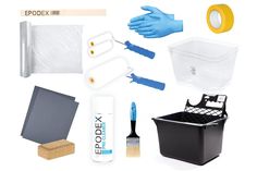 the contents of a cleaning kit including gloves, sponges and other items