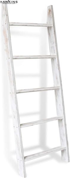 a white ladder leaning against a wall with the word hamkins on it's side