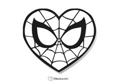 the spiderman face is made up of black and white lines, which are shaped like a heart