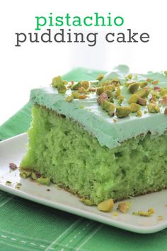 a piece of pistachio pudding cake on a plate