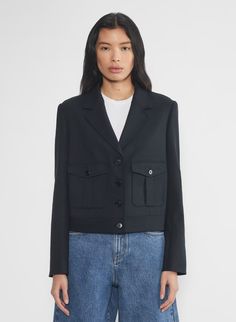 ADELAIDE JACKET | Aritzia Aritzia Ganna Jacket, Jacket Aritzia, Sweat Vest, Notched Collar, Twill Fabric, Dress Suits, Denim Shirt, Crew Socks, Shoulder Pads