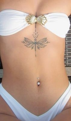 #tattoo #tattosymbols #dövmemodelleri#bohemdövme #chakrastattoo #mandaladövme #dövme #semboller #tattoosymbolism Abdomen Tattoos Women, Inbetween Breast Tattoo, Button Tattoo, Tramp Stamp Tattoos, Woman In White, Stomach Tattoos, Sternum Tattoo