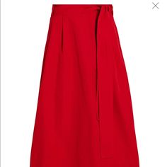 Midi Skirt Red Flared Skirt For Work, Red Relaxed Wrap Skirt For Spring, Red Flowy Skirt For Workwear, Elegant Red Maxi Skirt For Spring, Red Formal Skirt For Summer, Red Flowy Skirt For Formal Occasions, Formal Full Skirt In Red, Formal Red Flowy Skirt, Red Asymmetrical Maxi Skirt Chic Style