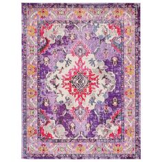 This Persian-inspired area rug has bright, bold hues and intentional distressing for a cozy, yet classic lived-in look we love. It's made from polypropylene using a power loom and features a medallion motif in many hues. This area rug is also offered in an array of size options, so it's easy to find the right fit for you and your space. Although this design has a jute backing and medium pile height that provides a bit of cushion underfoot, we recommend pairing it with a rug pad to reduce shiftin Purple Rug Bedroom, Southwest Rug, Pink Area Rug, Classic Rugs, Transitional Rugs, Purple Rug, Rug Bedroom, Cotton Rug, Contemporary Area Rugs