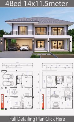 two story house plan with 4 beds and 1 5 meters