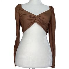 Lush Brown Crop Top New Without Tags Has Front Twist Long Sleeves Size Small Brown Crop Top, Lush, Lookbook, Crop Top, Long Sleeves, Twist, Womens Tops, Crop Tops, Wardrobe