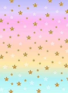 gold stars on a pink, blue and yellow background