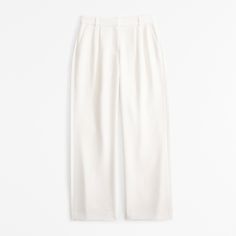 Elevate your wardrobe with the Abercrombie & Fitch Women's Curve Love Sloane Low Rise Tailored Pant in a chic cream color. These pants blend sophistication with comfort, making them a versatile choice for any occasion.

- Size: 30 SHORT
- Color: Cream
- Material: Polyester, Viscose, Elastane
- Gender: Female
- Style: Wide leg, low rise, tailored fit
- Features: Figure-flattering pleating, functional fly, pockets, partially elasticated waistband

Designed specifically for the Curve Love line, the Classic Tapered Bottoms For Summer, White Tailored Casual Bottoms, Fitted Bottoms With Straight Hem For Daywear, Summer Bottoms With Tapered Fit And Straight Hem, Straight Hem Bottoms For Workwear And Summer, Summer Workwear Bottoms With Straight Hem, Sloane Tailored Pant, Tailored Pants Women, Pants Cream