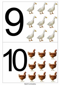 the number nine is shown with chickens and numbers on it's sides, as well as an image of them