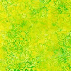 a yellow background with green and white flowers