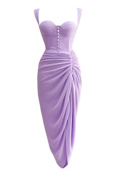 Side Ruched Dress, Purple Outfit, Purple Outfits, American Brand, Fabric Covered Button, Pastel Purple, Padded Bras, Ruched Dress, 15 Dresses