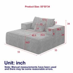 an image of a couch with measurements for it