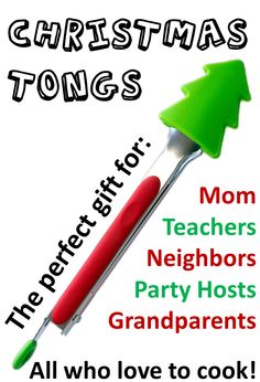 a green and red thermometer with words on it that say christmas tongs