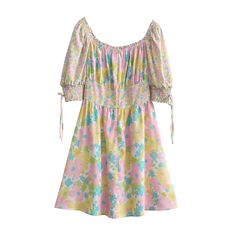 Spring Women Clothes New Casual Short Sleeve Stitching Ruffled Tied Dress - Multi,XS Spring Patchwork Dresses With Puff Sleeves, Spring Puff Sleeve Dress With Square Neck And Ruffles, Multicolor Mini Puff Sleeve Dress For Summer, Chic Spring Dresses With Patchwork, Multicolor Mini Puff Sleeve Summer Dress, Multicolor Puff Sleeve Mini Dress For Summer, Chic Patchwork Spring Dresses, Chic Spring Patchwork Dress, Summer Mini Length Patchwork Dresses