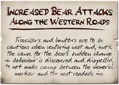 a piece of paper with writing on it that says, increase bear attacks along the western roads