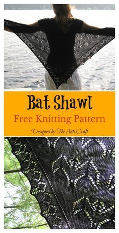 bat shawl free knitting pattern by the art of crochet, featuring an image of a woman with her hands on her hips