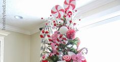 a christmas tree decorated with candy canes and ornaments