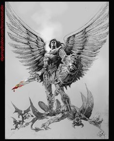 Angel Warrior Tattoo, Archangel Michael Tattoo, St Michael Tattoo, Archangel Tattoo, Armor Tattoo, Warrior Tattoos, Angel Tattoo Designs, Religious Tattoos, Geniale Tattoos