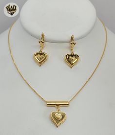 Earrings, Chain & Pendant Set. 1mm in girth. Chain Measure: 18" plus Extension. Earrings Measure: 15mm *Note*BGF=Brazilian Gold FilledBGO=Brazilian Gold Overlay Traditional Heart-shaped Yellow Gold Jewelry, Traditional Gold Heart-shaped Jewelry, Traditional Gold Heart Jewelry, Traditional Yellow Gold Jewelry For Valentine's Day, Traditional Heart Charm Jewelry For Valentine's Day, Traditional Gold Jewelry With Heart Charm, Traditional Heart Charm Jewelry For Anniversary, Traditional Heart Charm Jewelry For Wedding, Gold Heart Pendant Jewelry Set For Anniversary