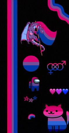 an image of a black background with pink, blue and purple designs on it's left side